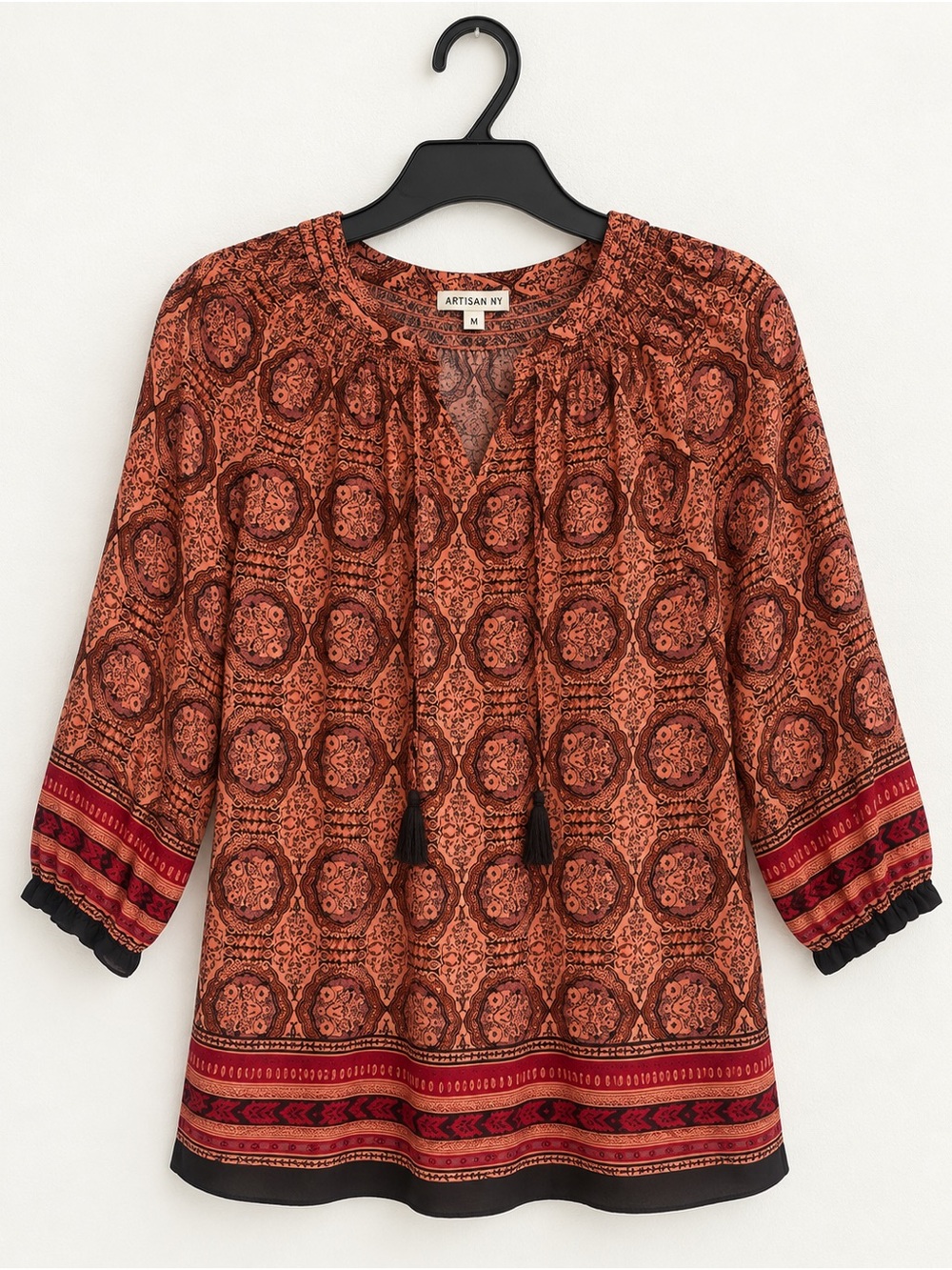 Artisan NY Rust and Black Medallion Tunic with Tassel Tie